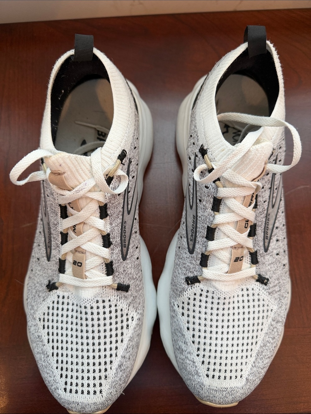 Brooks White and Black Knit Slip-On Running Shoes
